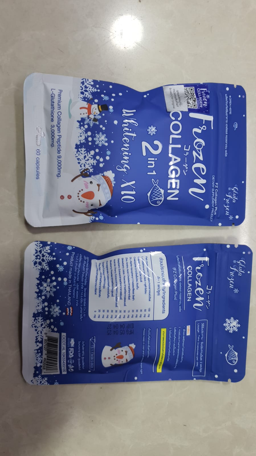 Frozen Collagen 2 in 1 glutathione Whitening 60 Capsules (Thailand) expire 2027