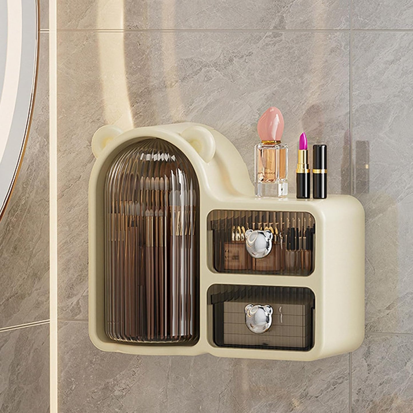 360° Rotating Makeup Holder Organizer Case for Wall Mountable Desktop Home