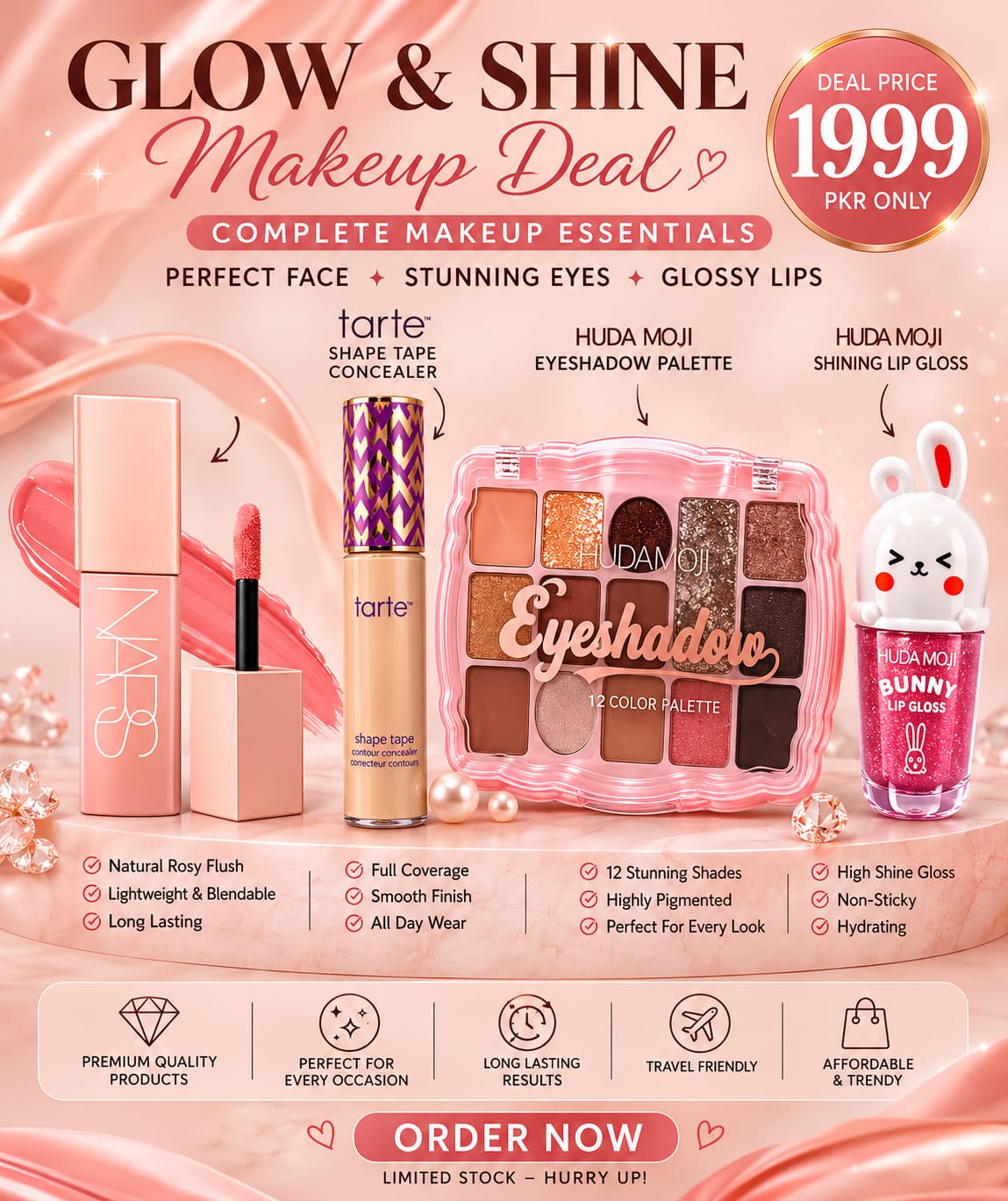 ✨ Glow & Shine Makeup Deal | 4-in-1 Premium Makeup Combo |